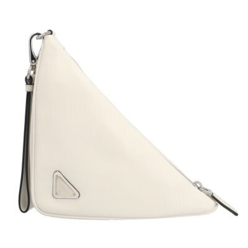 Prada Triangle Clutch Bag Leather White